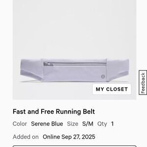 NWOT Lululemon Serene Blue Fast And Free Running Belt / Mini Fanny Pack